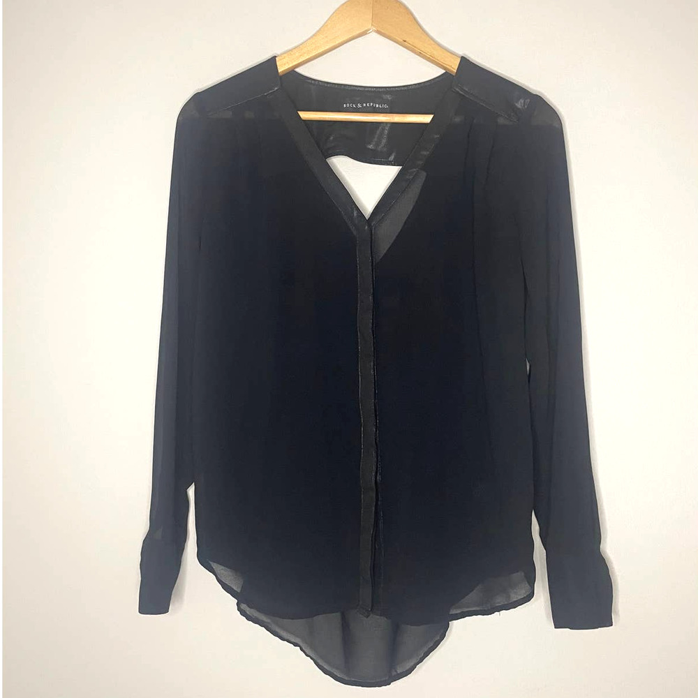 Rock & Republic Semi Sheer Cut Out Button Up Open Back Top